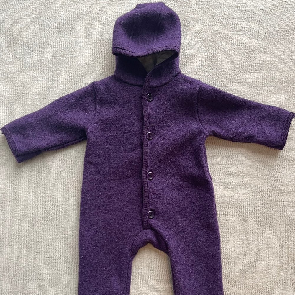 Disana organic boiled wool bunting, plum, 3-6 months
